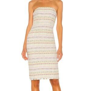 NWT NBD Tweed Old Money Strapless Dress Summer Preppy Fringe Women Medium
